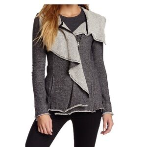 BNCI Blanc Noir Gray Distressed Asymmetrical Zip Up Jacket, Small